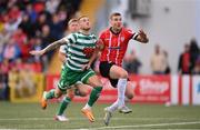 18 September 2022; Patrick McEleney of Derry City is fouled by Lee Grace of Shamrock Rovers, resulting in a penalty and a red card, during the Extra.ie FAI Cup Quarter-Final match between Derry City and Shamrock Rovers at The Ryan McBride Brandywell Stadium in Derry. Photo by Stephen McCarthy/Sportsfile