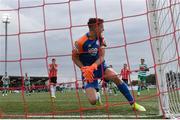 18 September 2022; Shamrock Rovers goalkeeer Leon Pohls reacts as Will Patching of Derry City misses a penalty kick during the Extra.ie FAI Cup Quarter-Final match between Derry City and Shamrock Rovers at Ryan McBride Brandywell Stadium in Derry. Photo by Stephen McCarthy/Sportsfile