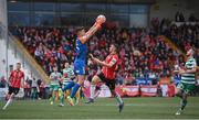18 September 2022; Shamrock Rovers goalkeeper Leon Pohls in action against Michael Duffy of Derry City during the Extra.ie FAI Cup Quarter-Final match between Derry City and Shamrock Rovers at The Ryan McBride Brandywell Stadium in Derry. Photo by Stephen McCarthy/Sportsfile