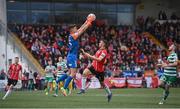 18 September 2022; Shamrock Rovers goalkeeper Leon Pohls in action against Michael Duffy of Derry City during the Extra.ie FAI Cup Quarter-Final match between Derry City and Shamrock Rovers at The Ryan McBride Brandywell Stadium in Derry. Photo by Stephen McCarthy/Sportsfile