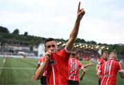 18 September 2022; Daniel Lafferty of Derry City celebrates after scoring his side's second goal during the Extra.ie FAI Cup Quarter-Final match between Derry City and Shamrock Rovers at The Ryan McBride Brandywell Stadium in Derry. Photo by Stephen McCarthy/Sportsfile