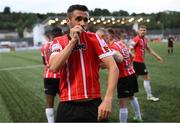 18 September 2022; Daniel Lafferty of Derry City celebrates after scoring his side's second goal during the Extra.ie FAI Cup Quarter-Final match between Derry City and Shamrock Rovers at The Ryan McBride Brandywell Stadium in Derry. Photo by Stephen McCarthy/Sportsfile