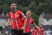 18 September 2022; Daniel Lafferty of Derry City celebrates after scoring his side's second goal during the Extra.ie FAI Cup Quarter-Final match between Derry City and Shamrock Rovers at The Ryan McBride Brandywell Stadium in Derry. Photo by Stephen McCarthy/Sportsfile