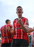 18 September 2022; Brandon Kavanagh of Derry City celebrates after scoring his side's third goal during the Extra.ie FAI Cup Quarter-Final match between Derry City and Shamrock Rovers at The Ryan McBride Brandywell Stadium in Derry. Photo by Stephen McCarthy/Sportsfile