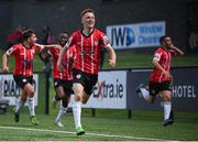 18 September 2022; Brandon Kavanagh of Derry City celebrates after scoring his side's third goalthe Extra.ie FAI Cup Quarter-Final match between Derry City and Shamrock Rovers at The Ryan McBride Brandywell Stadium in Derry. Photo by Stephen McCarthy/Sportsfile