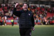 18 September 2022; Derry City manager Ruaidhrí Higgins after his side's victory in the Extra.ie FAI Cup Quarter-Final match between Derry City and Shamrock Rovers at The Ryan McBride Brandywell Stadium in Derry. Photo by Stephen McCarthy/Sportsfile