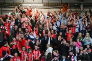 18 September 2022; Derry City supporters after their side's victory in the Extra.ie FAI Cup Quarter-Final match between Derry City and Shamrock Rovers at The Ryan McBride Brandywell Stadium in Derry. Photo by Stephen McCarthy/Sportsfile