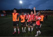 18 September 2022; Derry City players after their side's victory in the Extra.ie FAI Cup Quarter-Final match between Derry City and Shamrock Rovers at The Ryan McBride Brandywell Stadium in Derry. Photo by Stephen McCarthy/Sportsfile