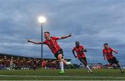 18 September 2022; Brandon Kavanagh of Derry City celebrates after scoring his side's third goal during the Extra.ie FAI Cup Quarter-Final match between Derry City and Shamrock Rovers at Ryan McBride Brandywell Stadium in Derry. Photo by Stephen McCarthy/Sportsfile