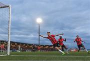 18 September 2022; Brandon Kavanagh of Derry City celebrates after scoring his side's third goal during the Extra.ie FAI Cup Quarter-Final match between Derry City and Shamrock Rovers at The Ryan McBride Brandywell Stadium in Derry. Photo by Stephen McCarthy/Sportsfile