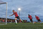 18 September 2022; Brandon Kavanagh of Derry City celebrates after scoring his side's third goal during the Extra.ie FAI Cup Quarter-Final match between Derry City and Shamrock Rovers at The Ryan McBride Brandywell Stadium in Derry. Photo by Stephen McCarthy/Sportsfile