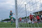 18 September 2022; Rory Gaffney of Shamrock Rovers scores his side's goal during the Extra.ie FAI Cup Quarter-Final match between Derry City and Shamrock Rovers at The Ryan McBride Brandywell Stadium in Derry. Photo by Stephen McCarthy/Sportsfile