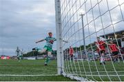 18 September 2022; Rory Gaffney of Shamrock Rovers scores his side's goal during the Extra.ie FAI Cup Quarter-Final match between Derry City and Shamrock Rovers at The Ryan McBride Brandywell Stadium in Derry. Photo by Stephen McCarthy/Sportsfile