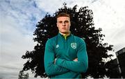 19 September 2022; Jake O'Brien stands for a portrait during a Republic of Ireland U21's press conference at FAI National Training Centre in Abbotstown, Dublin. Photo by Eóin Noonan/Sportsfile
