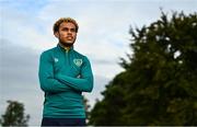 19 September 2022; Tyreik Wright stands for a portrait during a Republic of Ireland U21's press conference at FAI National Training Centre in Abbotstown, Dublin. Photo by Eóin Noonan/Sportsfile
