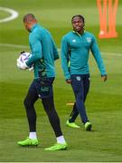 19 September 2022; Michael Obafemi, right, with Goalkeeper Gavin Bazunu during a Republic of Ireland training session at the FAI National Training Centre in Abbotstown, Dublin. Photo by Stephen McCarthy/Sportsfile