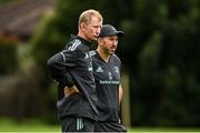 19 September 2022; Backs coach Andrew Goodman and head coach Leo Cullen during a Leinster Rugby squad training session at UCD in Dublin. Photo by Harry Murphy/Sportsfile