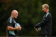 19 September 2022; Forwards and scrum coach Robin McBryde and head coach Leo Cullen during a Leinster Rugby squad training session at UCD in Dublin. Photo by Harry Murphy/Sportsfile