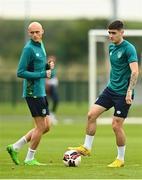 19 September 2022; Dawson Devoy, right, with Will Smallbone during a Republic of Ireland U21's training session at FAI National Training Centre in Abbotstown, Dublin. Photo by Eóin Noonan/Sportsfile