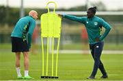 19 September 2022; Festy Ebosele, right, with Will Smallbone during a Republic of Ireland U21's training session at FAI National Training Centre in Abbotstown, Dublin. Photo by Eóin Noonan/Sportsfile