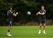 19 September 2022; Jonathan Sexton and Andrew Porter during a Leinster Rugby squad training session at UCD in Dublin. Photo by Harry Murphy/Sportsfile