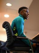 19 September 2022; Chiedozie Ogbene during a Republic of Ireland press conference at the FAI Headquarters in Abbotstown, Dublin. Photo by Stephen McCarthy/Sportsfile