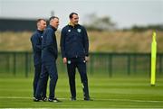 19 September 2022; Manager Jim Crawford, centre, with assistant manager Alan Reynolds, left, and Assistant coach John O'Shea during a Republic of Ireland U21's training session at FAI National Training Centre in Abbotstown, Dublin. Photo by Eóin Noonan/Sportsfile