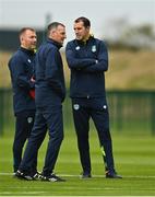 19 September 2022; Manager Jim Crawford, centre, with assistant manager Alan Reynolds, left, and Assistant coach John O'Shea during a Republic of Ireland U21's training session at FAI National Training Centre in Abbotstown, Dublin. Photo by Eóin Noonan/Sportsfile