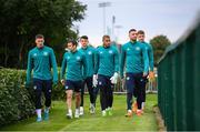 19 September 2022; Players, from left, Matt Doherty, Seamus Coleman, Max O'Leary, Gavin Bazunu, Seamus Coleman and Mark Travers arrive for a Republic of Ireland training session at the FAI National Training Centre in Abbotstown, Dublin. Photo by Stephen McCarthy/Sportsfile