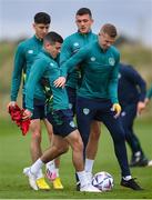 19 September 2022; Players, from left, Callum O’Dowda, Josh Cullen, Jason Knight and James McClean during a Republic of Ireland training session at the FAI National Training Centre in Abbotstown, Dublin. Photo by Stephen McCarthy/Sportsfile