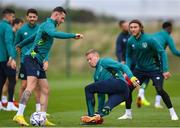 19 September 2022; James McClean with Alan Browne, left, during a Republic of Ireland training session at the FAI National Training Centre in Abbotstown, Dublin. Photo by Stephen McCarthy/Sportsfile