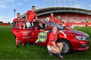 20 September 2022; Ireland’s leading multi mobility app FREE NOW is partnering with Munster Rugby as its Official Mobility Partner until 2025. The new partnership will bring FREE NOW and Munster Rugby together for the 2022-23 season and over the next three years.??Pictured at the announcement in Thomond Park in Limerick are; from left, Scott Buckley, Shane Daly, Denis Fogarty of FREE NOW, Maeve Óg O'Leary, Alana McInerney, Conor Murray and Kate Flannery. Photo by Brendan Moran/Sportsfile