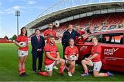20 September 2022; Ireland’s leading multi mobility app FREE NOW is partnering with Munster Rugby as its Official Mobility Partner until 2025. The new partnership will bring FREE NOW and Munster Rugby together for the 2022-23 season and over the next three years.??Pictured at the announcement in Thomond Park in Limerick are; clockwise from left, Maeve Óg O'Leary, Munster Rugby chief executive officer Ian Flanagan, Conor Murray, Denis Fogarty of FREE NOW, Shane Daly, Alana McInerney, Kate Flannery and Scott Buckley. Photo by Brendan Moran/Sportsfile