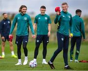 19 September 2022; Jeff Hendrick, Dara O'Shea, centre, and James McClean, right, during a Republic of Ireland training session at the FAI National Training Centre in Abbotstown, Dublin. Photo by Stephen McCarthy/Sportsfile
