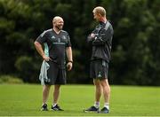 19 September 2022; Head coach Leo Cullen and senior kitman Jim Bastick during a Leinster Rugby squad training session at UCD in Dublin. Photo by Harry Murphy/Sportsfile