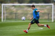 19 September 2022; Jayson Molumby practices his GAA skills during a Republic of Ireland training session at the FAI National Training Centre in Abbotstown, Dublin. Photo by Stephen McCarthy/Sportsfile