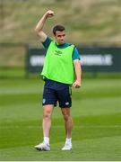 19 September 2022; Seamus Coleman celebrates scoring a point as he practices his GAA skills during a Republic of Ireland training session at the FAI National Training Centre in Abbotstown, Dublin. Photo by Stephen McCarthy/Sportsfile