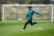 19 September 2022; Callum Robinson practices his GAA skills during a Republic of Ireland training session at the FAI National Training Centre in Abbotstown, Dublin. Photo by Stephen McCarthy/Sportsfile