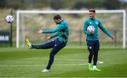 19 September 2022; Troy Parrott practices his GAA skills during a Republic of Ireland training session at the FAI National Training Centre in Abbotstown, Dublin. Photo by Stephen McCarthy/Sportsfile