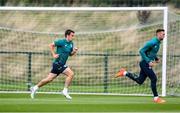 19 September 2022; Seamus Coleman and Shane Duffy, right, during a Republic of Ireland training session at the FAI National Training Centre in Abbotstown, Dublin. Photo by Stephen McCarthy/Sportsfile