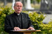 20 September 2022; Monsignor Eoin Thynne speaking at a wreath placing ceremony on the grave of Michael Cusack at Glasnevin cemetery in Dublin marking the 175th anniversary of the birth of the Clare school teacher who played a pivotal role in the formation of the GAA in 1884. Photo by Brendan Moran/Sportsfile