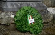 20 September 2022; A wreath placed at the grave of Michael Cusack at Glasnevin cemetery in Dublin by Uachtarán Chumann Lúthchleas Gael Larry McCarthy, in a ceremony marking the 175th anniversary of the birth of the Clare school teacher who played a pivotal role in the formation of the GAA in 1884. Photo by Brendan Moran/Sportsfile