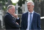 20 September 2022; Leinster GAA chairman Pat Teehan, right, in conversation with Ulster GAA chief executive officer and provincial secretary Brian McAvoy at Glasnevin cemetery in Dublin for ceremony at the grave of Michael Cusack marking the 175th anniversary of the birth of the Clare school teacher who played a pivotal role in the formation of the GAA in 1884. Photo by Brendan Moran/Sportsfile