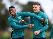 20 September 2022; Chiedozie Ogbene and Dara O'Shea, right, during a Republic of Ireland training session at the FAI National Training Centre in Abbotstown, Dublin. Photo by Stephen McCarthy/Sportsfile