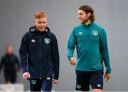 20 September 2022; Jeff Hendrick and Sam Rice, athletic therapist, during a Republic of Ireland activation session before training at the FAI National Training Centre in Abbotstown, Dublin. Photo by Stephen McCarthy/Sportsfile