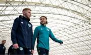 20 September 2022; Jeff Hendrick and Sam Rice, athletic therapist, during a Republic of Ireland activation session before training at the FAI National Training Centre in Abbotstown, Dublin. Photo by Stephen McCarthy/Sportsfile