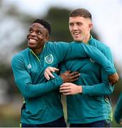 20 September 2022; Chiedozie Ogbene and Dara O'Shea, right, during a Republic of Ireland training session at the FAI National Training Centre in Abbotstown, Dublin. Photo by Stephen McCarthy/Sportsfile