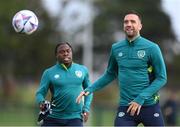 20 September 2022; Shane Duffy and Michael Obafemi, left, during a Republic of Ireland training session at the FAI National Training Centre in Abbotstown, Dublin. Photo by Stephen McCarthy/Sportsfile
