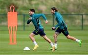 20 September 2022; Robbie Brady and Jeff Hendrick, right, during a Republic of Ireland training session at the FAI National Training Centre in Abbotstown, Dublin. Photo by Stephen McCarthy/Sportsfile