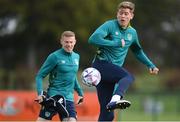 20 September 2022; Nathan Collins and James McClean, left, during a Republic of Ireland training session at the FAI National Training Centre in Abbotstown, Dublin. Photo by Stephen McCarthy/Sportsfile